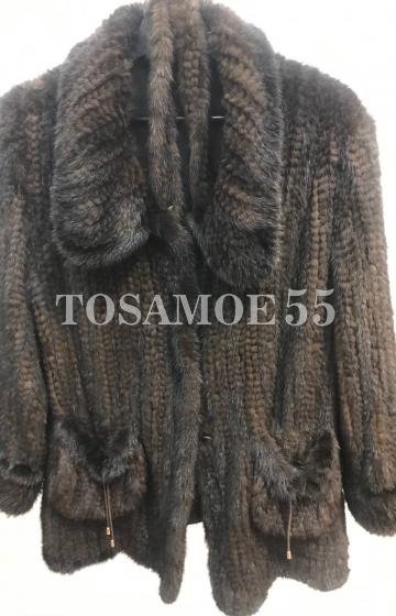 Жакет из вязаной норки с отложным воротником
